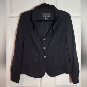 Yansi Fugel Black Button Front Blazer Jacket Stitching Detail Size 10